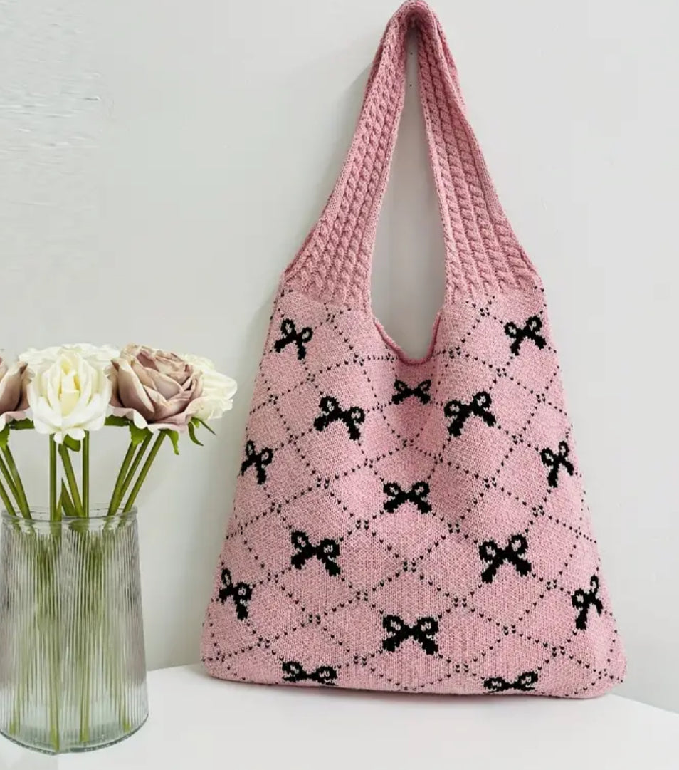 Bow knit tote bag