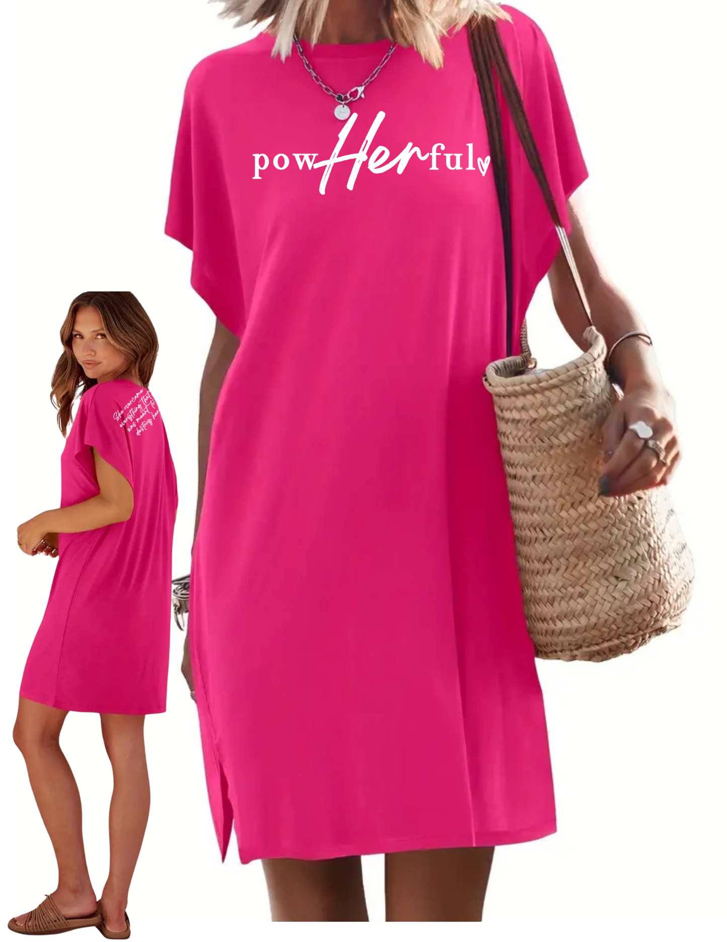 PowHERful hot pink shirt dress