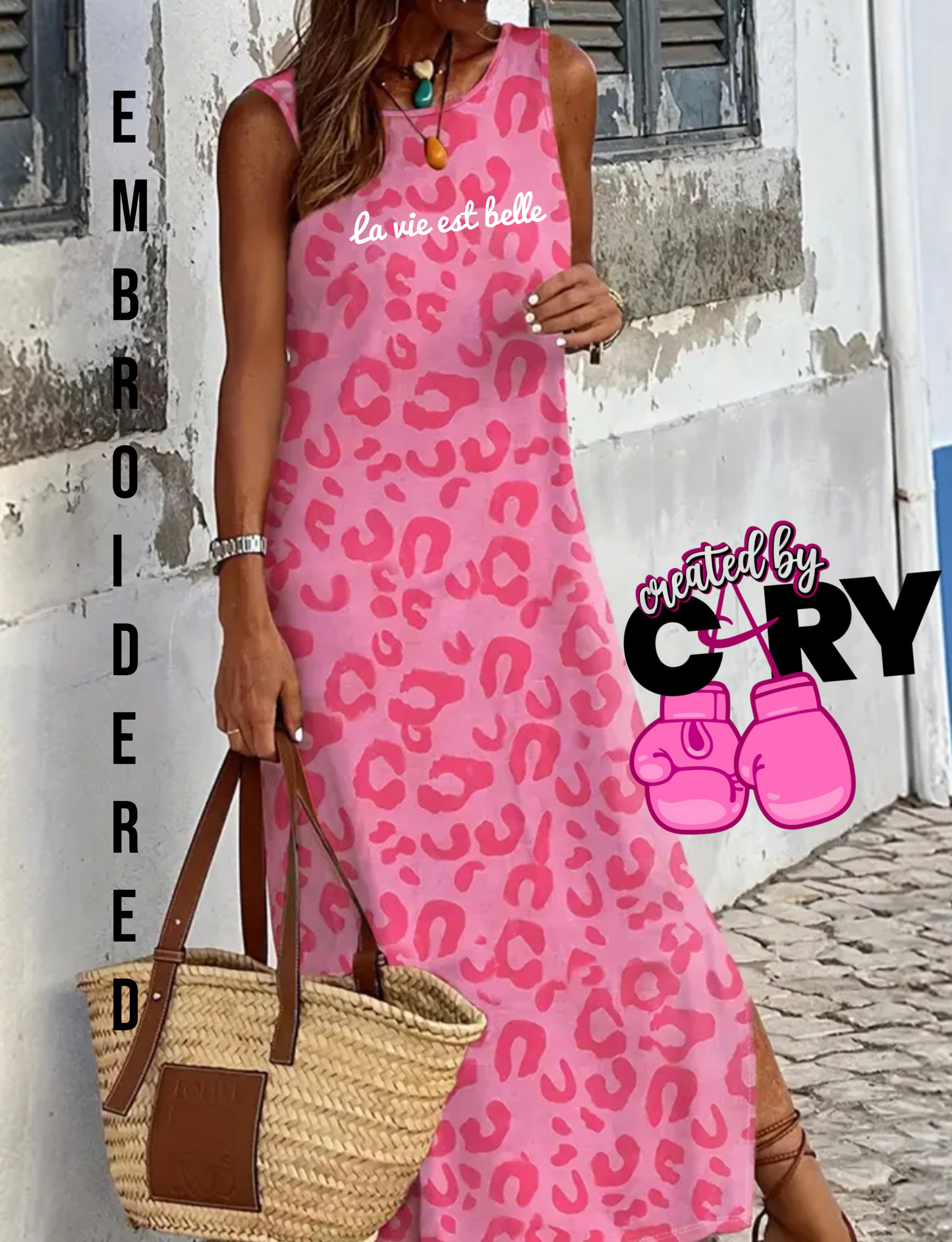 Pink leopard maxi embroidered La vie este belle