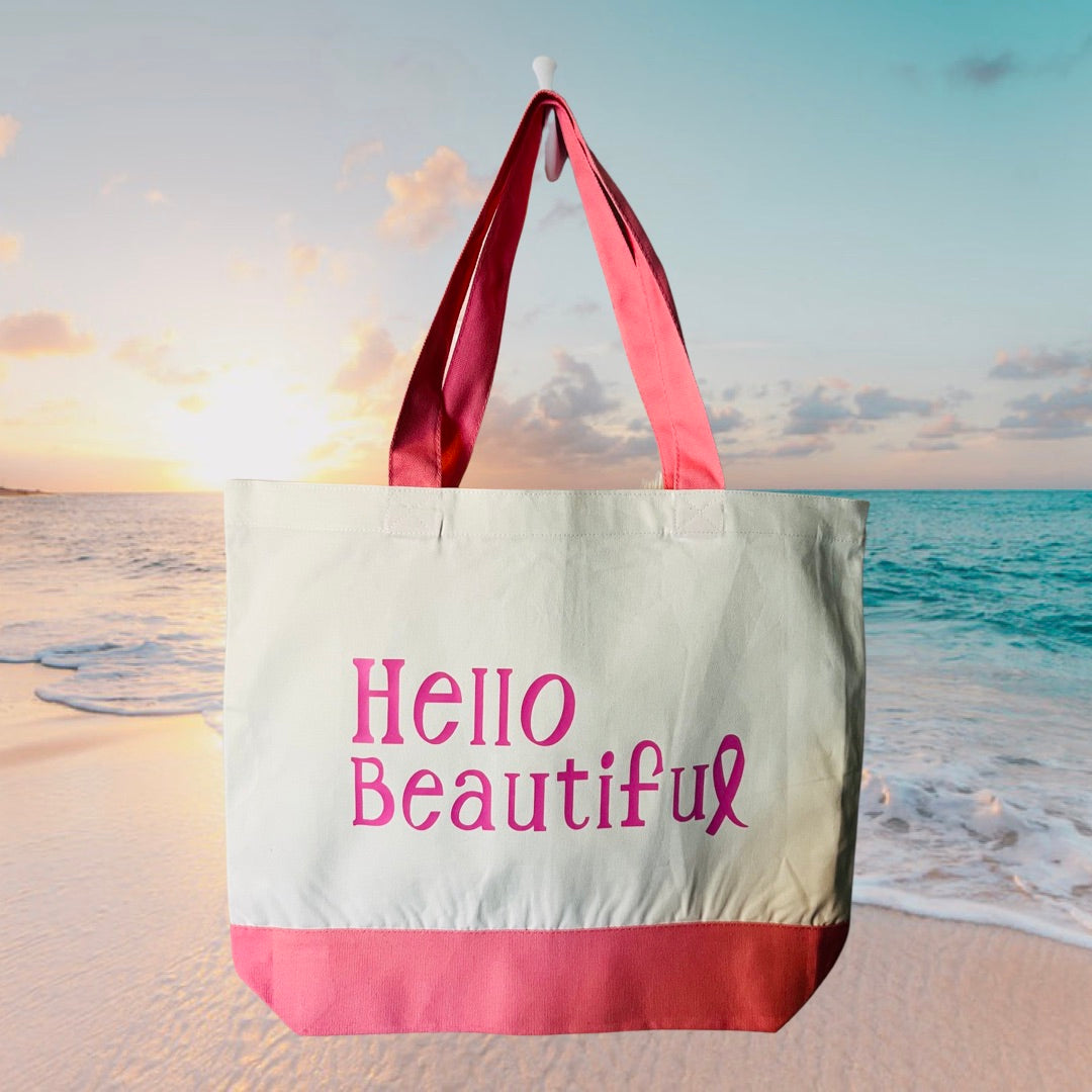 Pink & canvas tote bag (various images)