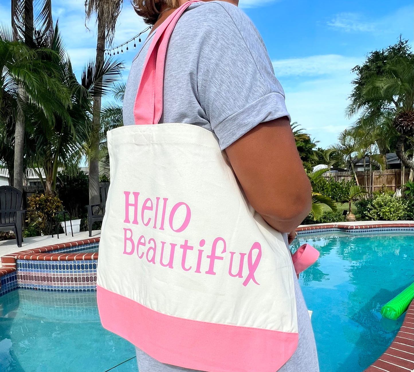Pink & canvas tote bag (various images)
