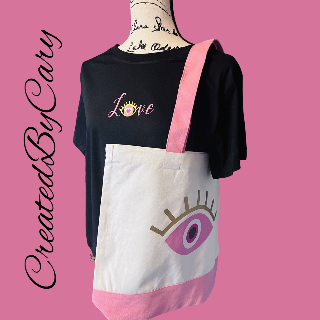 Pink & canvas tote bag (various images)