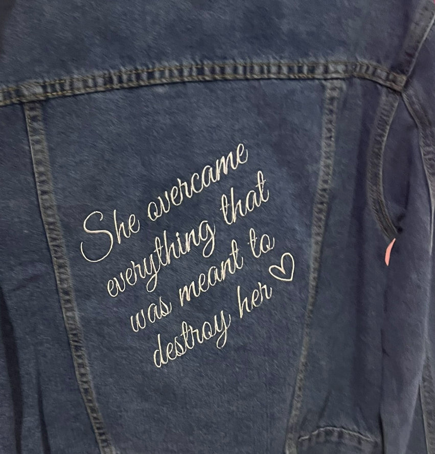 She overcame… embroidered denim jacket