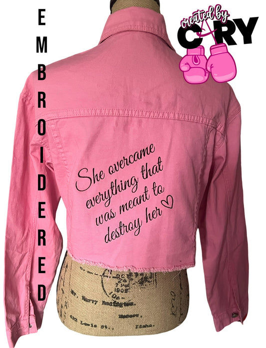 She overcame… embroidered denim jacket