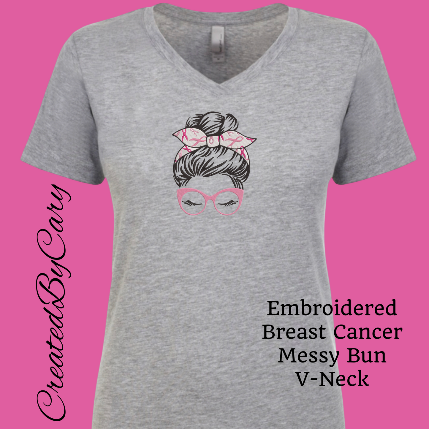 Breast Cancer Embroidered Messy Bun Shirt/Muscle Tank
