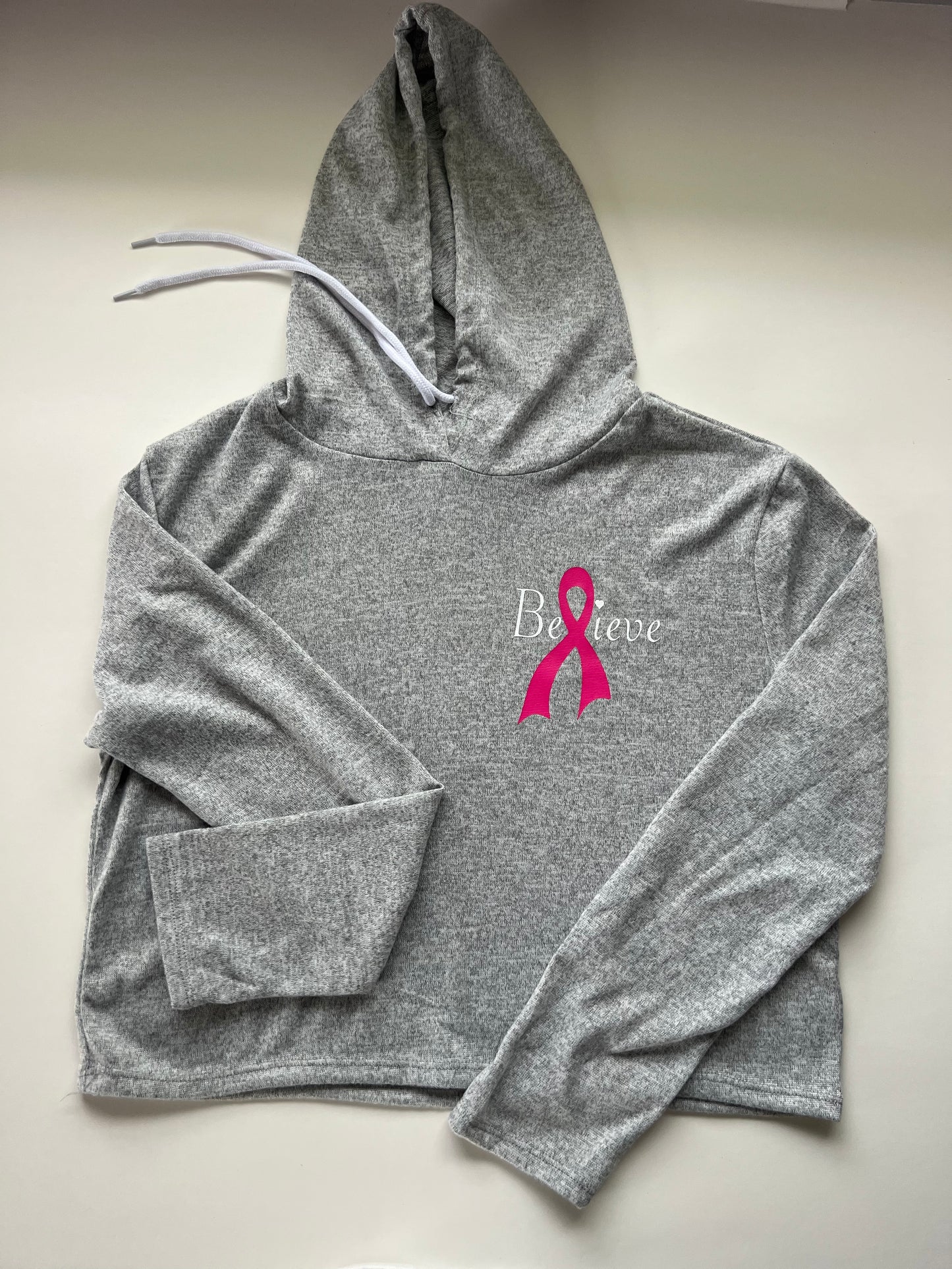 Believe breast cancer long sleeve crop top hoodie