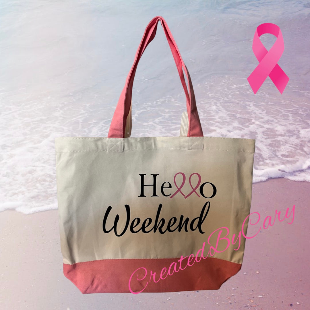 Pink & canvas tote bag (various images)