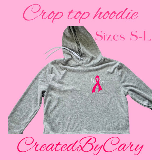 Believe breast cancer long sleeve crop top hoodie