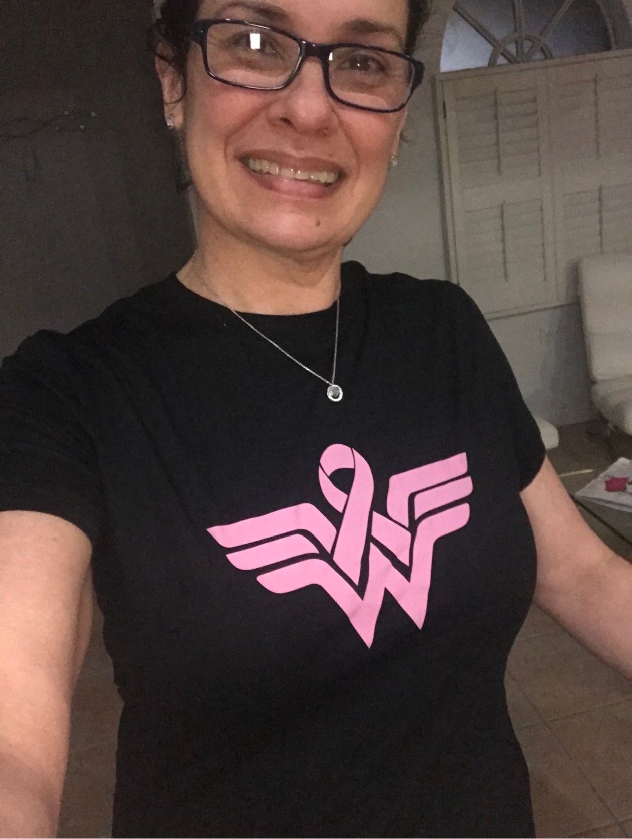 Women’s WonderWoman breast cancer short sleeve t-shirt